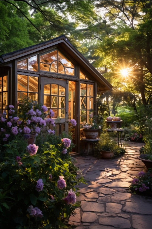 Beautiful house surrounded by flowers